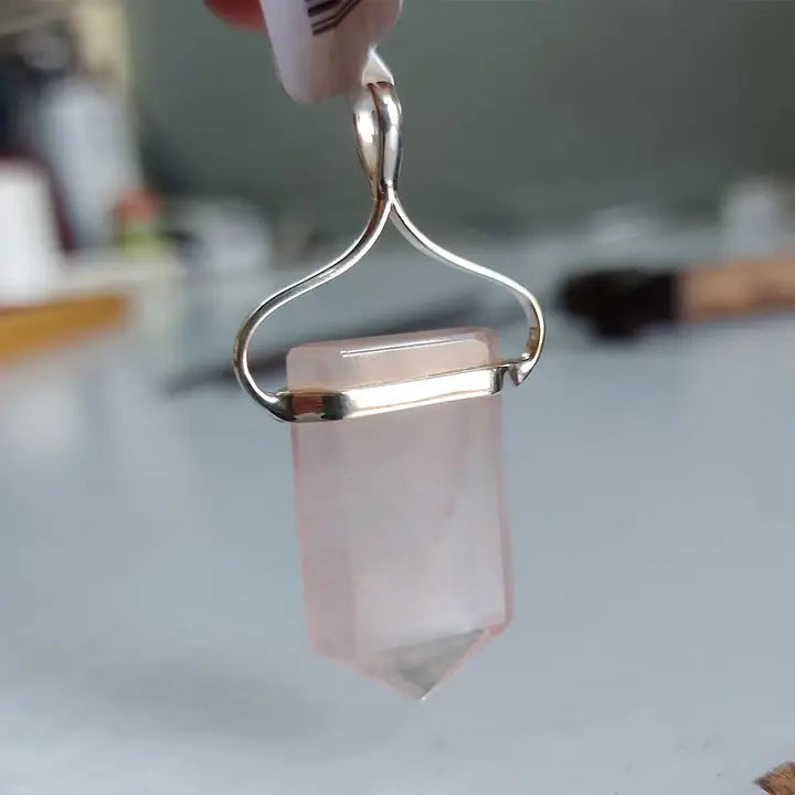 Rose Quartz Flat Crystal Point Pendant