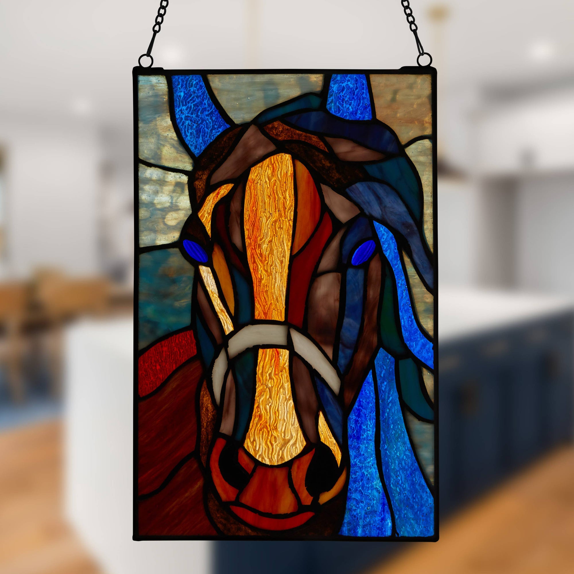 Colorful Horse Stained Glass Window Panel 13"H