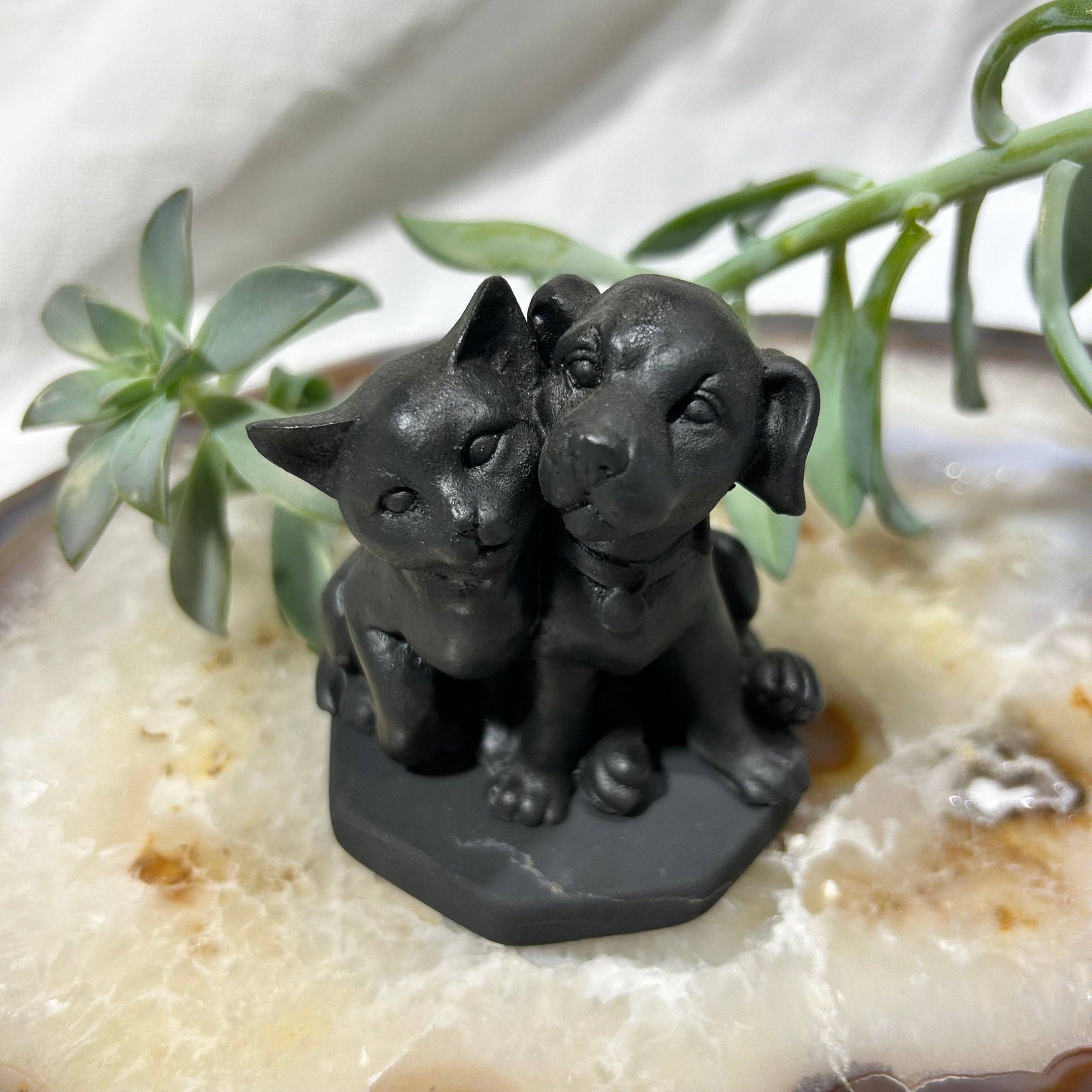 Shungite Cat & Dog Figurine | Protection, Purification & Heartwarming Decor