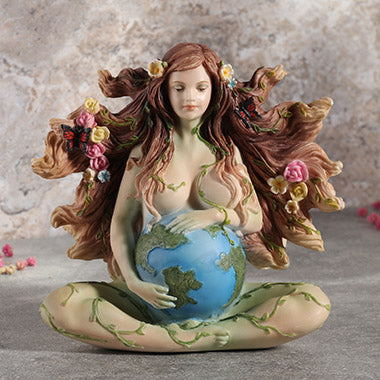 Sitting Pregnant Mother Gaia With Butterflies Statue