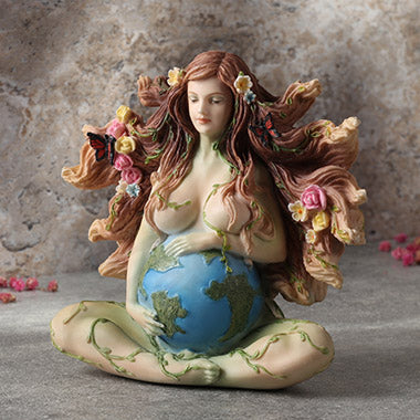 Sitting Pregnant Mother Gaia With Butterflies Statue