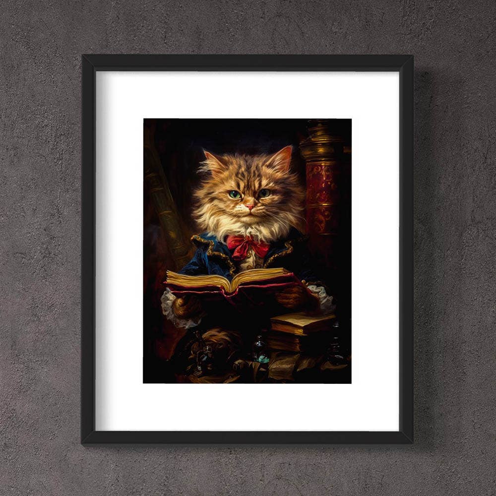 Baroque Cat Reading a Book Art Print