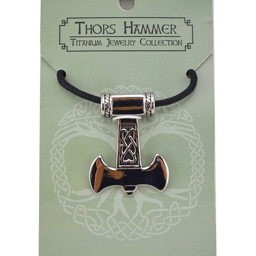Thors Hammer pendant on a black cord 