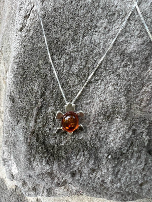 Baltic Amber Turtle Sterling Silver Pendant
