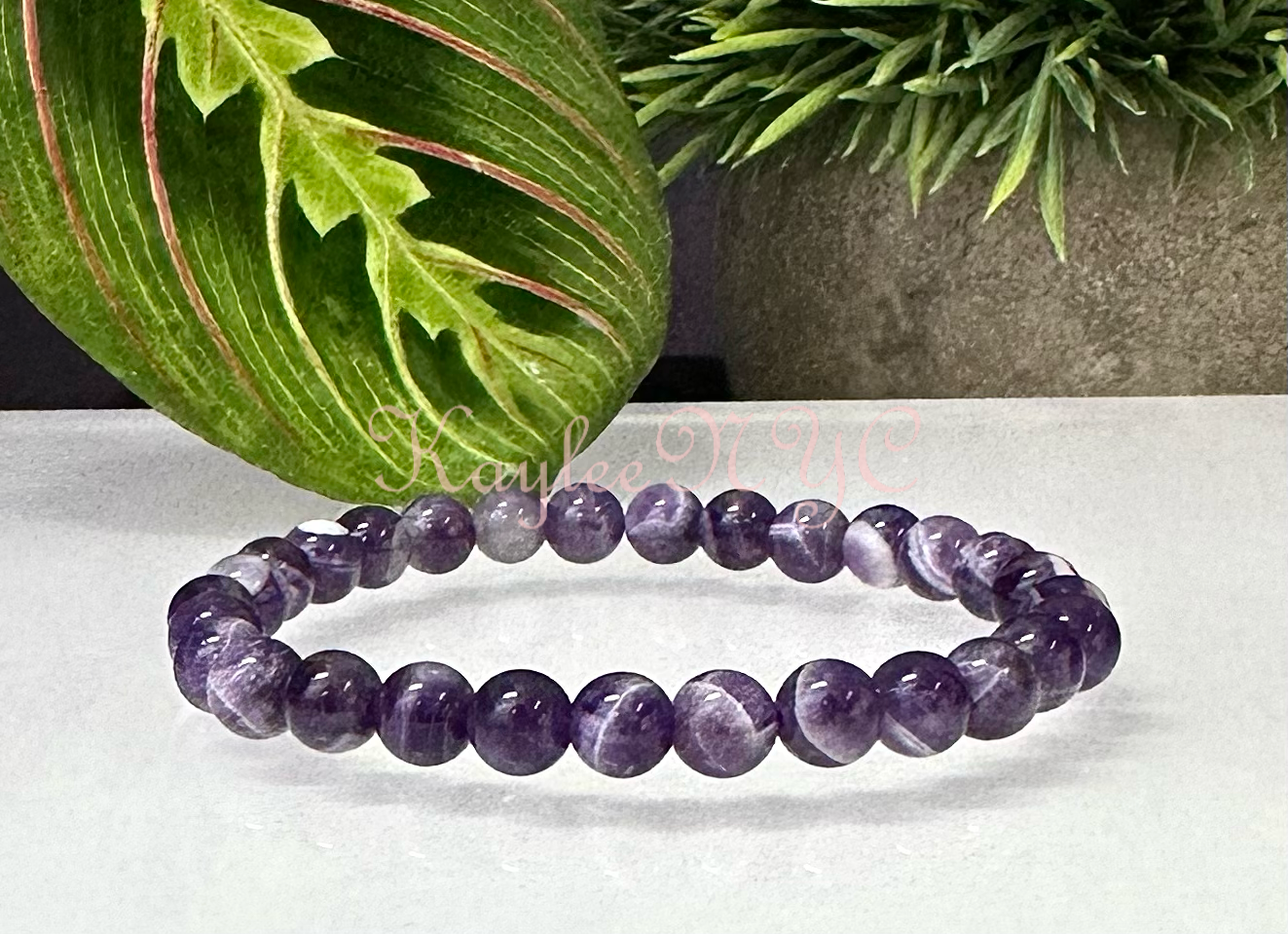 Natural Chevron Dream Amethyst 6mm 7.5” Bracelet 