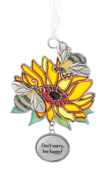 Don&#39;t Worry Bee Happy! - Sunflower and Bee Ornament