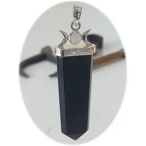 Moonstone & Black Tourmaline Triple Moon Pendant