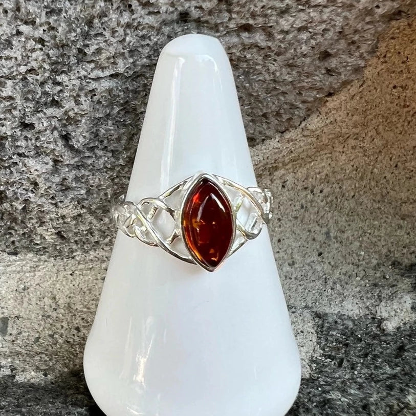 Baltic Amber Celtic Knot Sterling Silver Ring