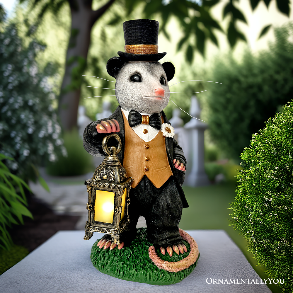 Gentleman Opossum the Victorian Nightcrawler Solar Statue