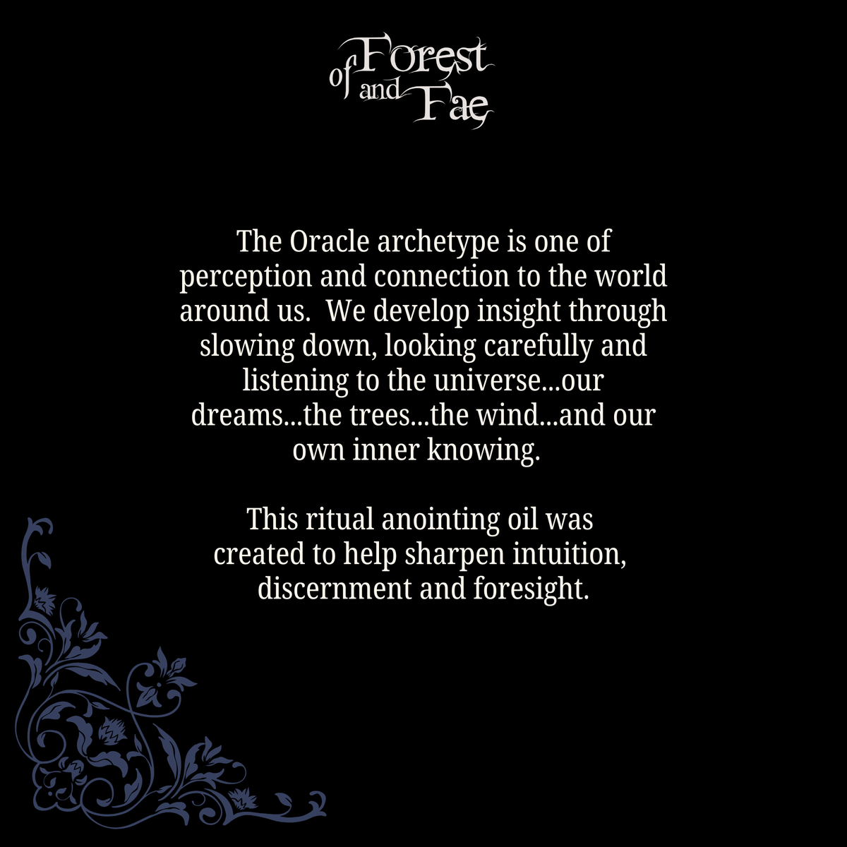 Forest and Fae text card describing The Oracle archetype and the purpose of the anointing oil