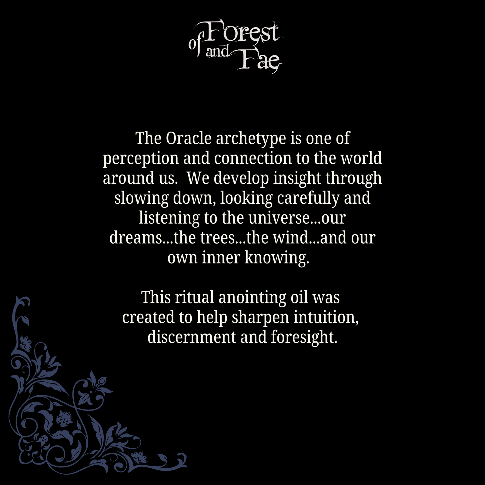 Forest and Fae text card describing The Oracle archetype and the purpose of the anointing oil