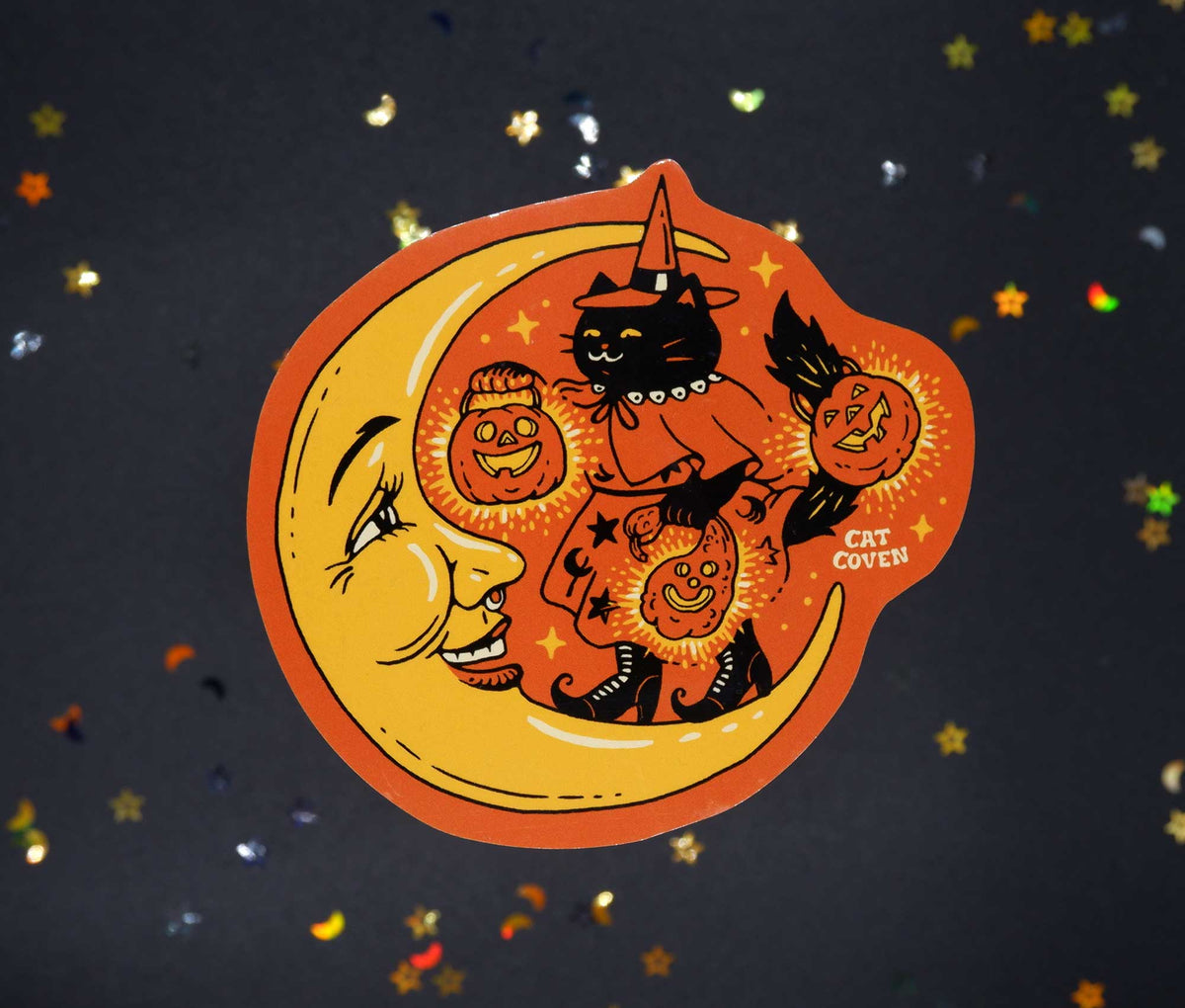 Cat Witch &amp; Moon - Sticker