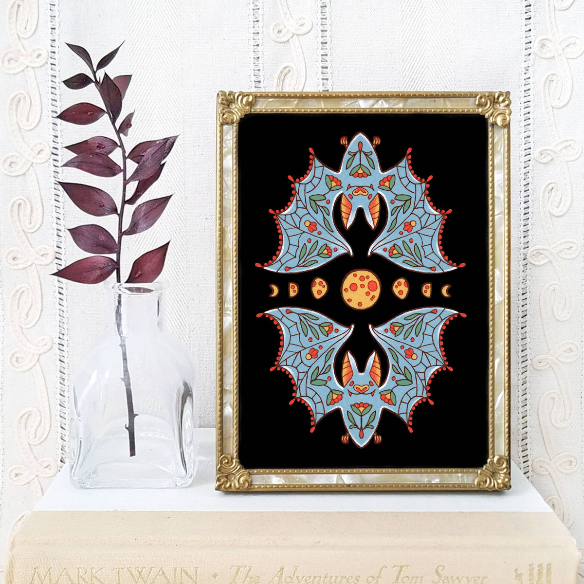 Moon Bats Art Print Fall Decor Print