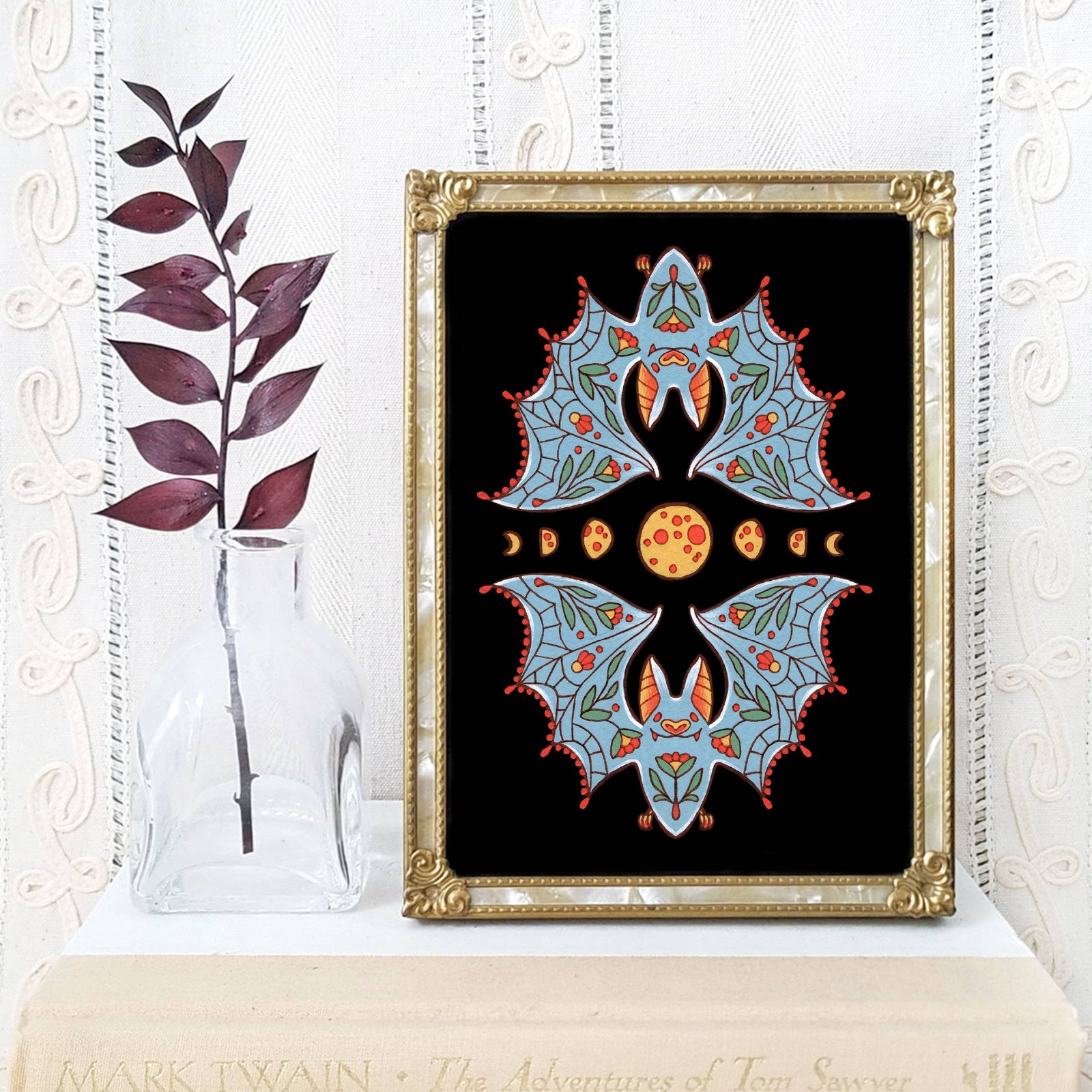 Moon Bats Art Print Fall Decor Print