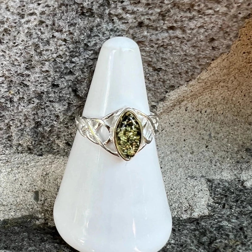Baltic Amber Celtic Knot Sterling Silver Ring