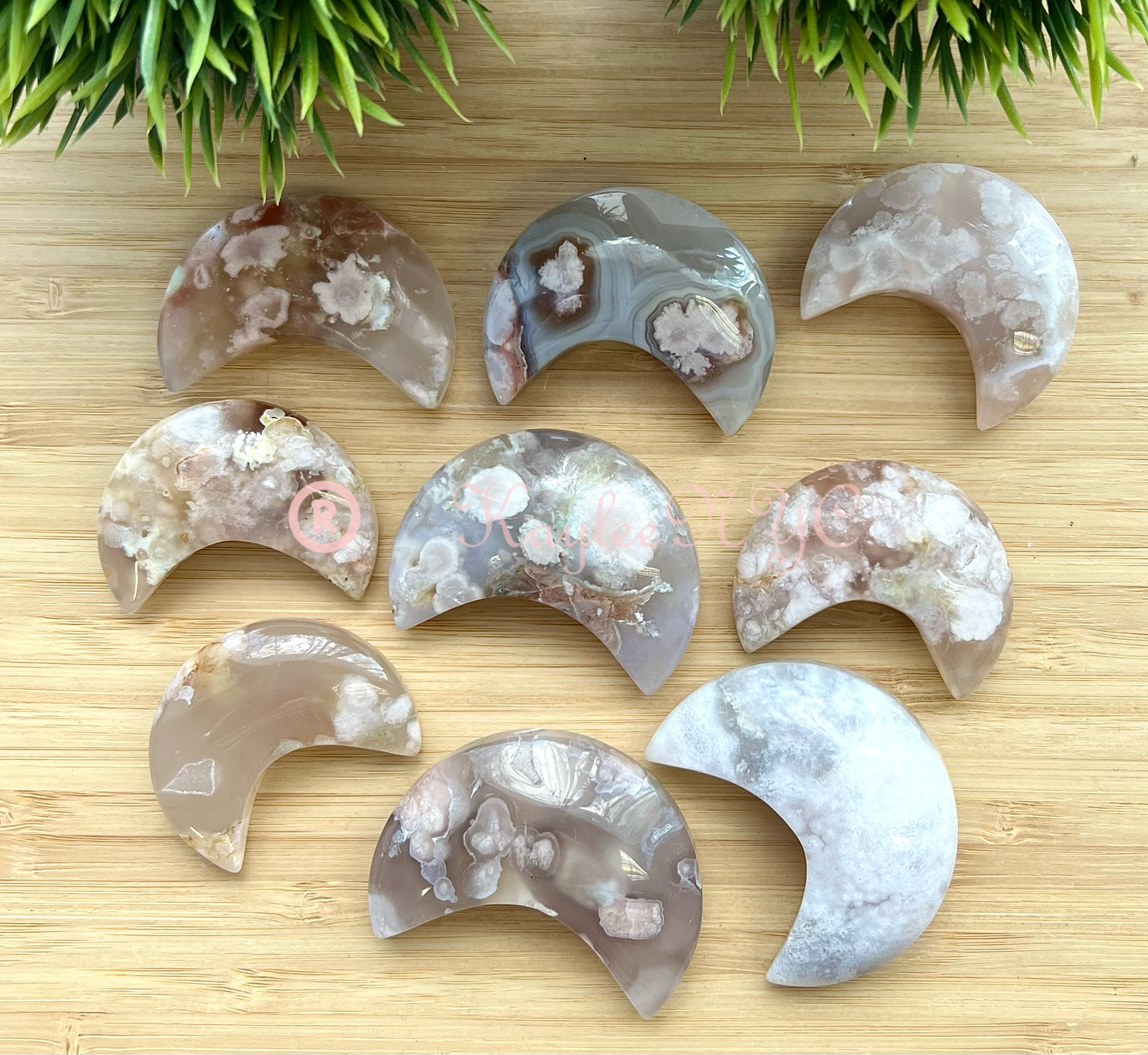 Flower Agate Polished Gemstone Moon
