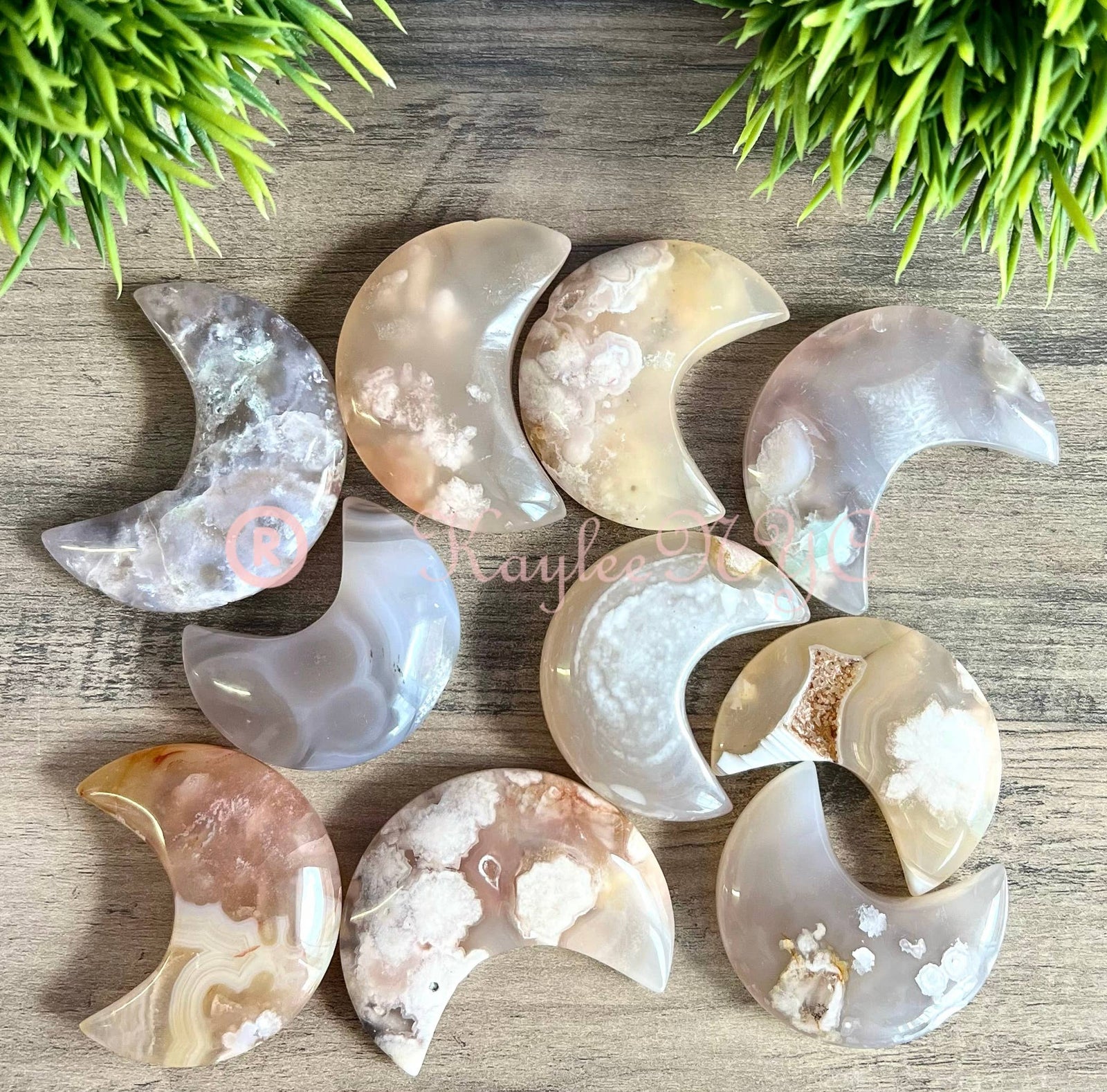 Flower Agate Polished Gemstone Moon