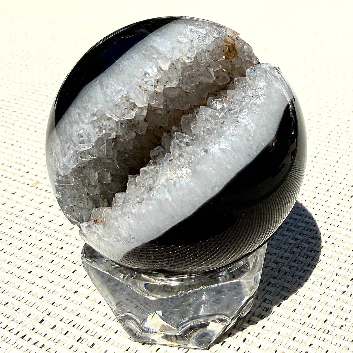 Natural Druzy Onyx Sphere Polished Crystal with Druzy Pockets