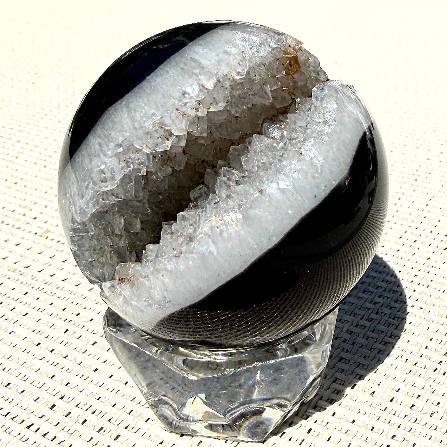 Natural Druzy Onyx Sphere Polished Crystal with Druzy Pockets
