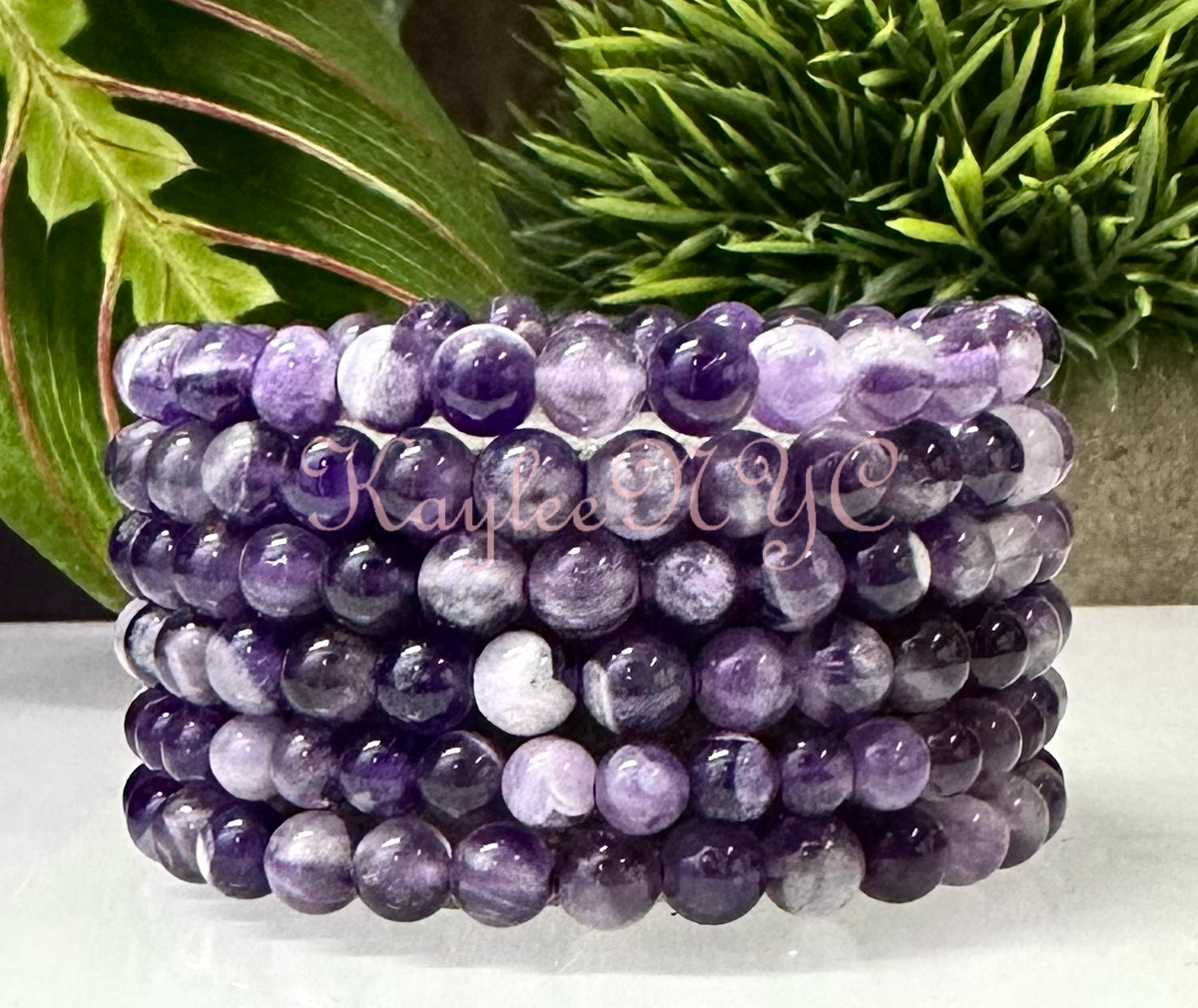 Natural Chevron Dream Amethyst 6mm 7.5” Bracelet 