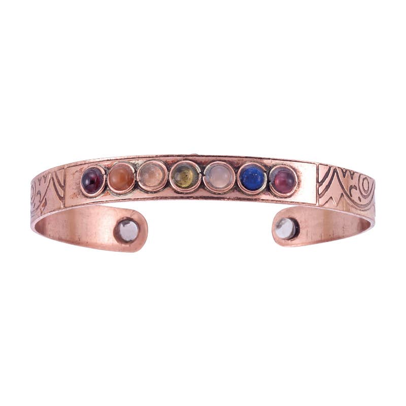 Seven Chakra Copper Cuff Bracelet | Adjustable Healing Jewelry