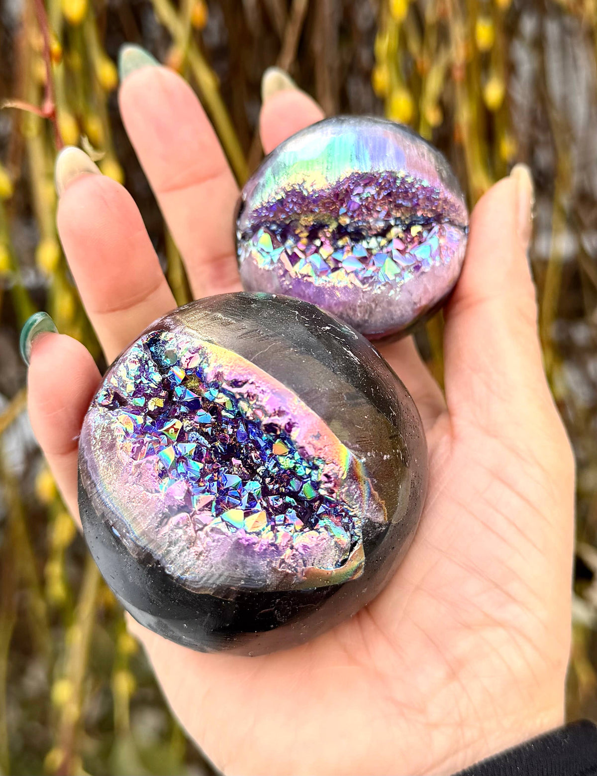 Aura Amethyst Geode Sphere Crystal Ball