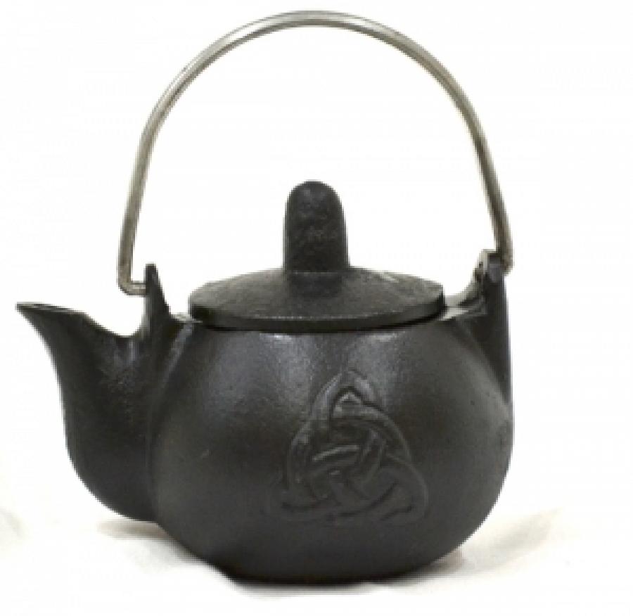 Triquetra Cast Iron Teapot Cauldron with Lid – 4" Altar Burner &amp; Holder