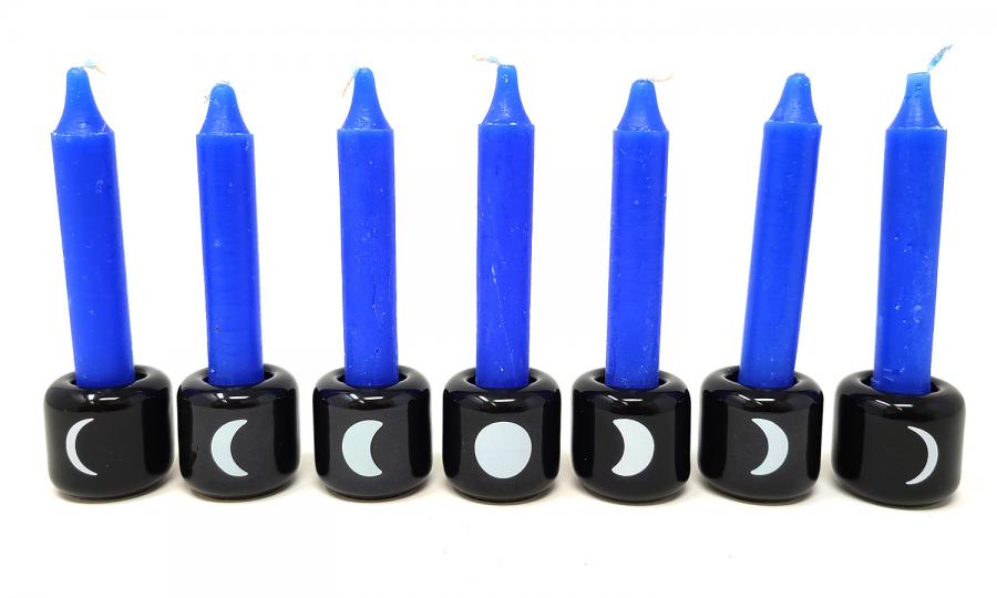 Black Moon Phase Chime Candle Holder Set of Seven