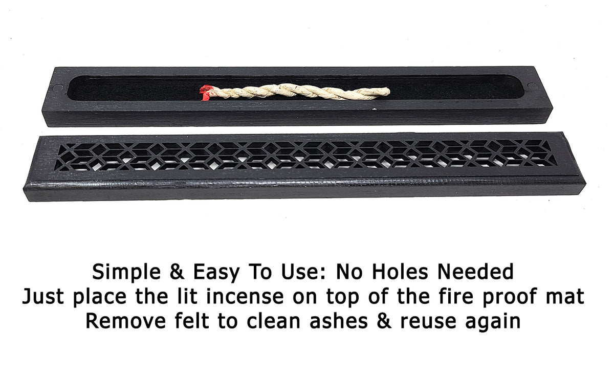 Black Wood Incense Box Burner with Fireproof Felt Strip