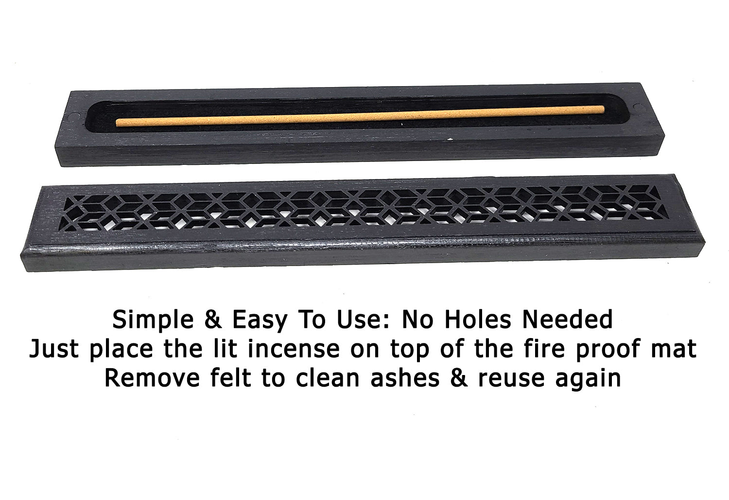 Black Wood Incense Box Burner with Fireproof Felt Strip