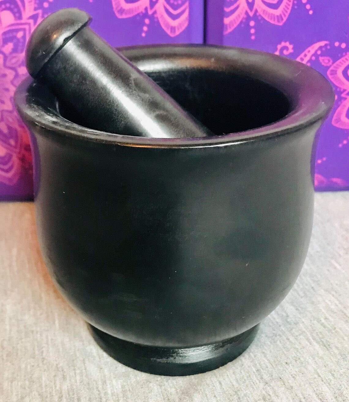 Black Cauldron Style Soapstone Mortar & Pestle