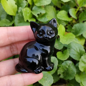 Obsidian Cat Gemstone Figurine - Assorted Styles