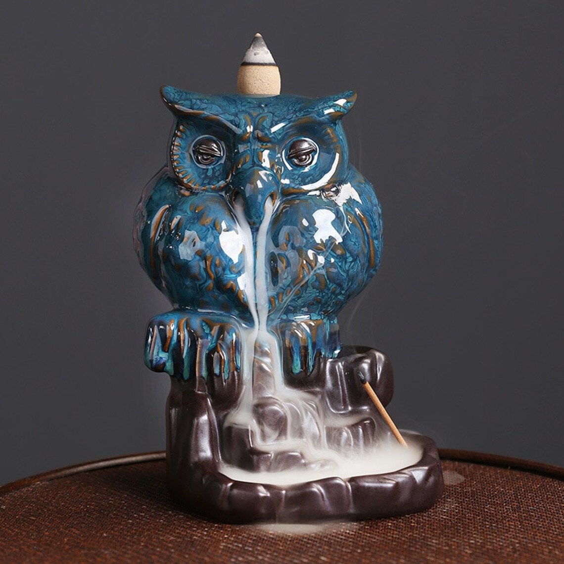 Ceramic Owl Backflow Incense Cone Burner - 5.5"
