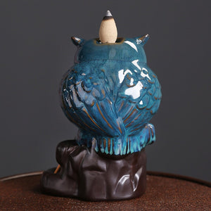 Ceramic Owl Backflow Incense Cone Burner - 5.5"