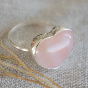 Rose Quartz Heart Sterling Silver Ring