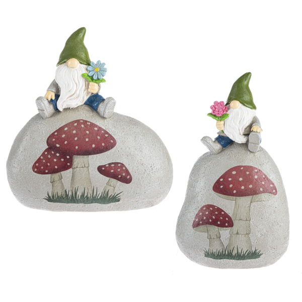 Gnome on Mushroom Garden Rock Figurines