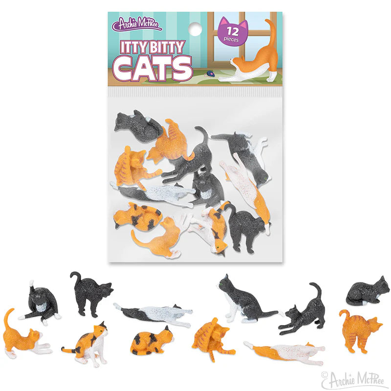 Itty Bitty Cats 🐾 3/8&quot;-1&quot; | Bag of 12 Soft Vinyl Mini Cat Figures