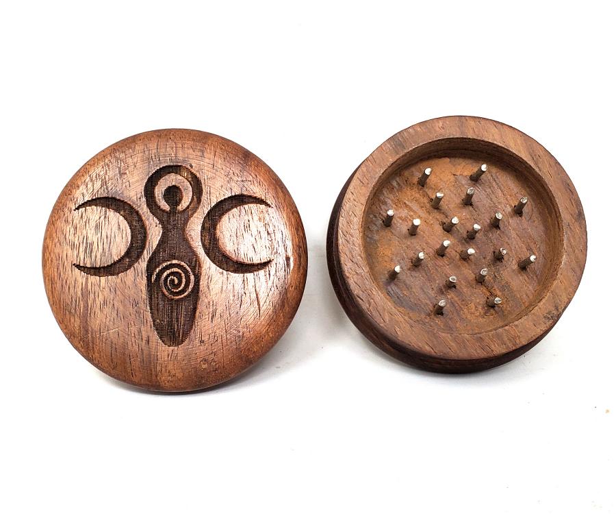 Goddess of Earth Wooden Herb Grinder – 2&quot; Hand-Carved Ritual Tool