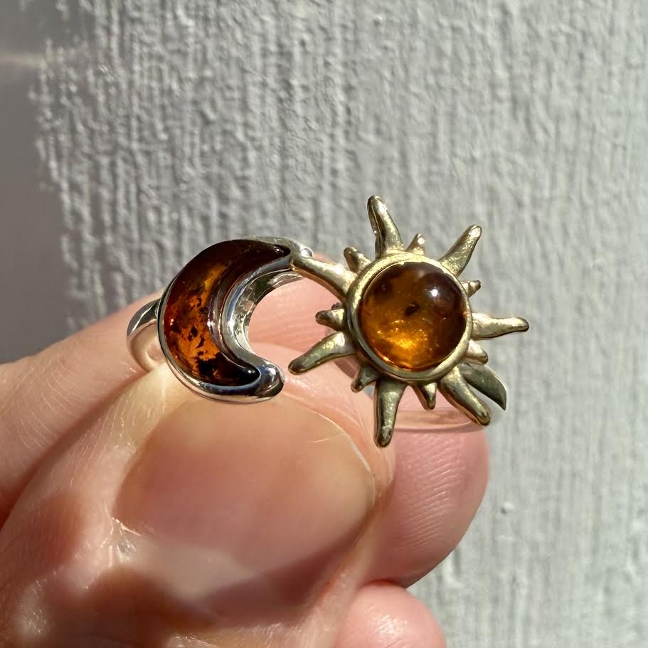 Baltic Amber Sun and Moon Adjustable Spinner Ring