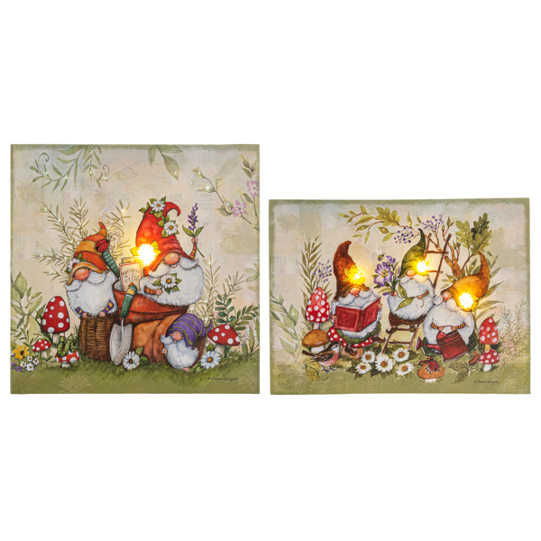 LED Light Up Garden Gnomes Wall Decor Canvas