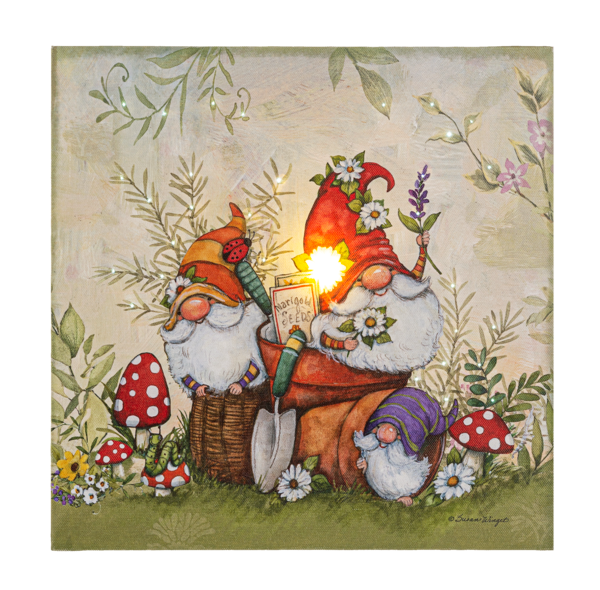 LED Light Up Garden Gnomes Wall Decor Canvas