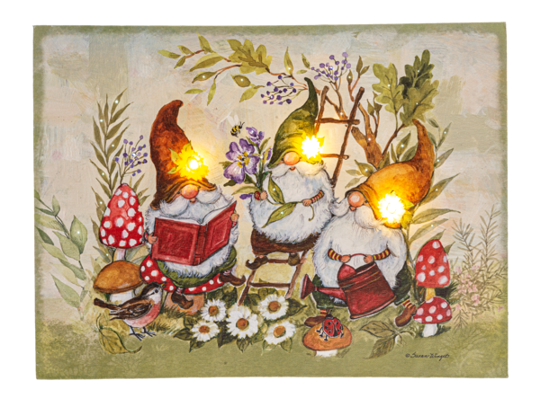 LED Light Up Garden Gnomes Wall Decor Canvas