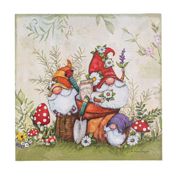 LED Light Up Garden Gnomes Wall Decor Canvas