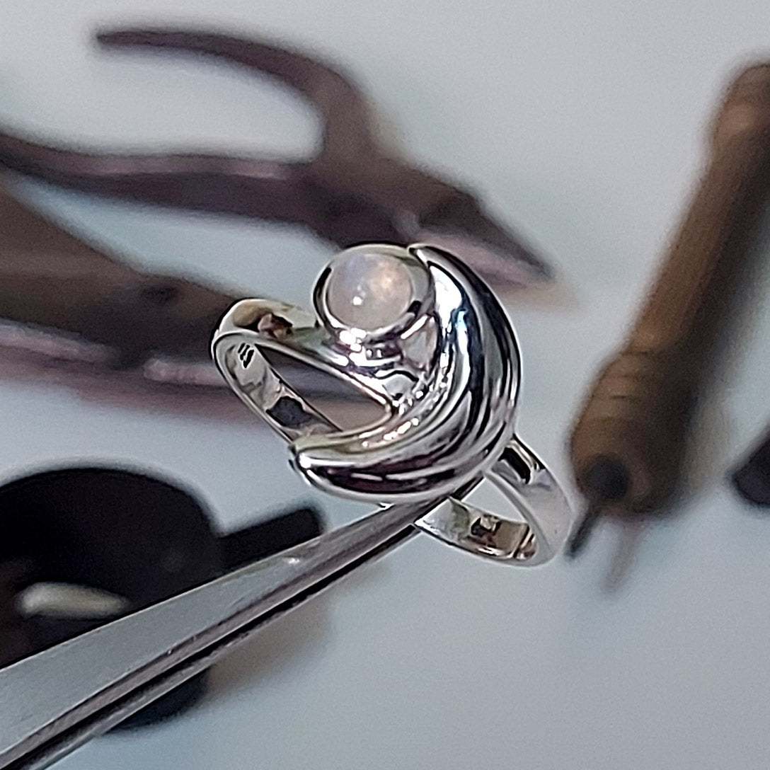 Crescent Moon Moonstone Sterling Ring