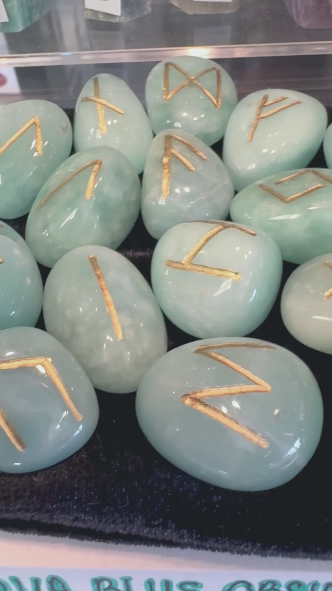 Aqua Blue Obsidian Artisan Runes Set of 25