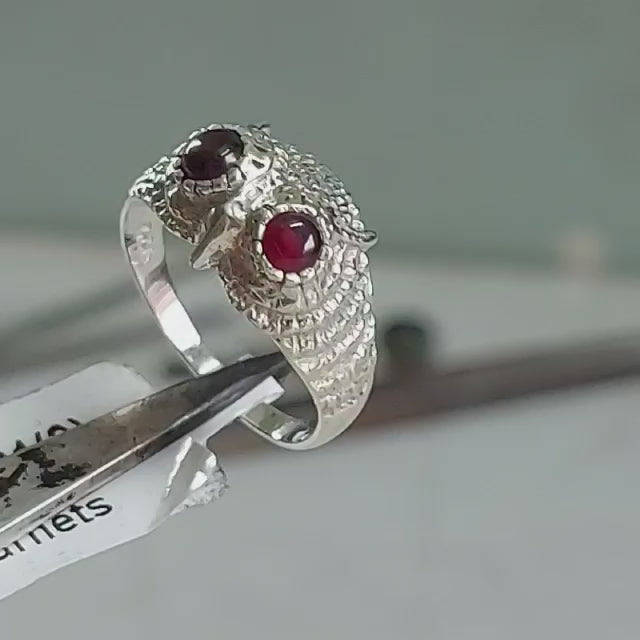 Owl Sterling and Garnet Ring