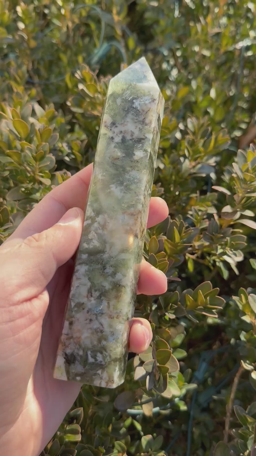 Large Green Lepidolite Mica Obelisk Tower 7"