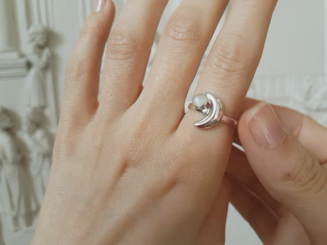 Crescent Moon Moonstone Sterling Ring