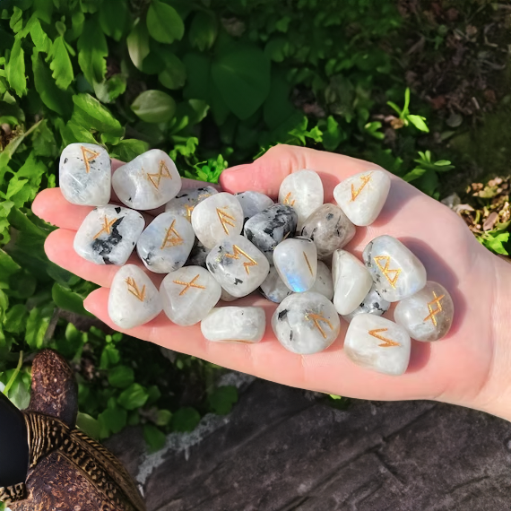 Moonstone Runes Set of 25 - Intuitive Divination Tool - Cast a Stone