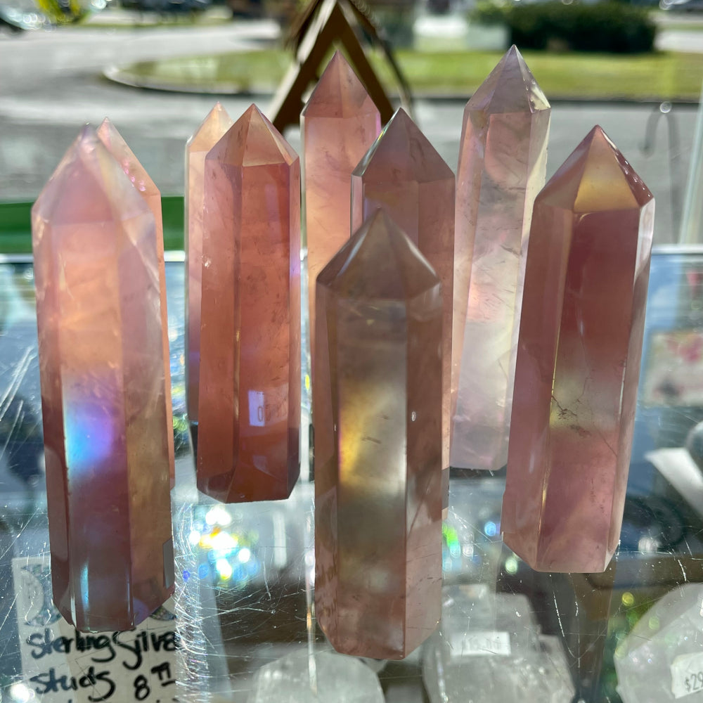 Angel Aura Rose Quartz Standing Polished Gemstone Point